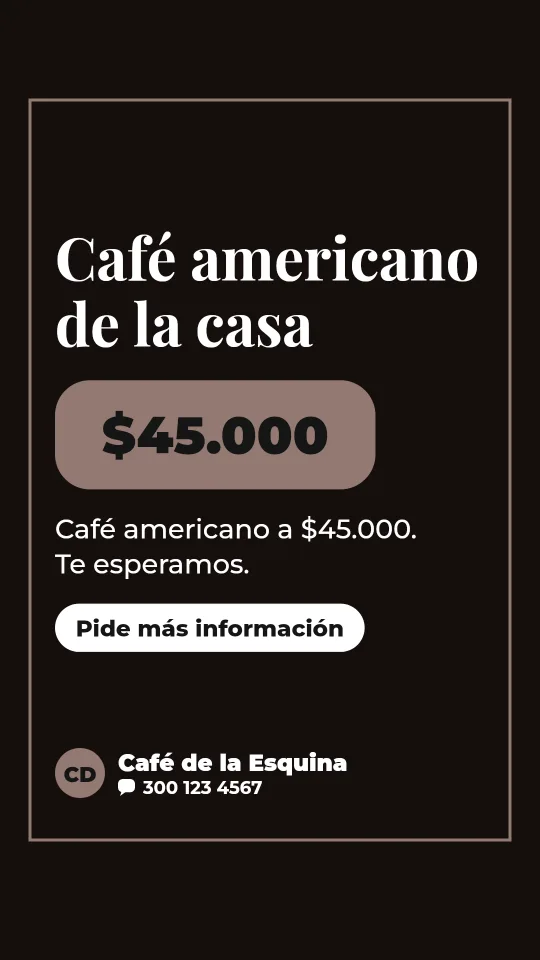 Ejemplo de historia para cafetería: Café americano de la casa