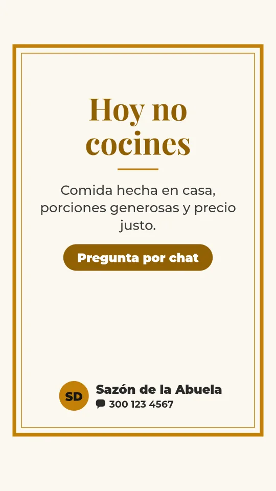 Ejemplo de historia para comida a domicilio: Hoy no cocines