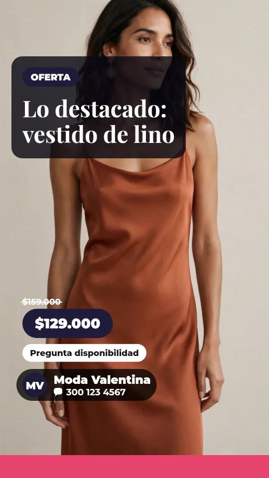 Ejemplo de historia para ropa y moda: Lo destacado: vestido de lino