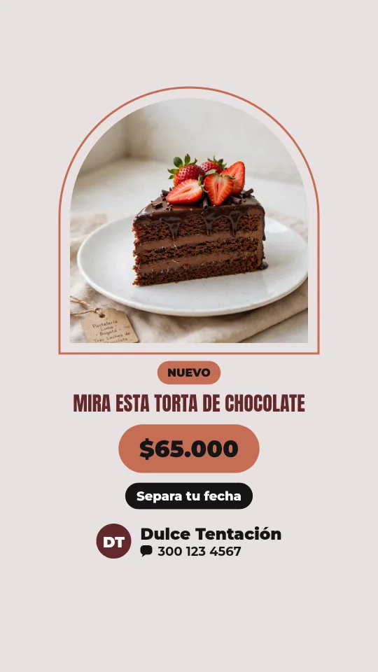 Ejemplo de historia para postres y tortas: Mira esta torta de chocolate