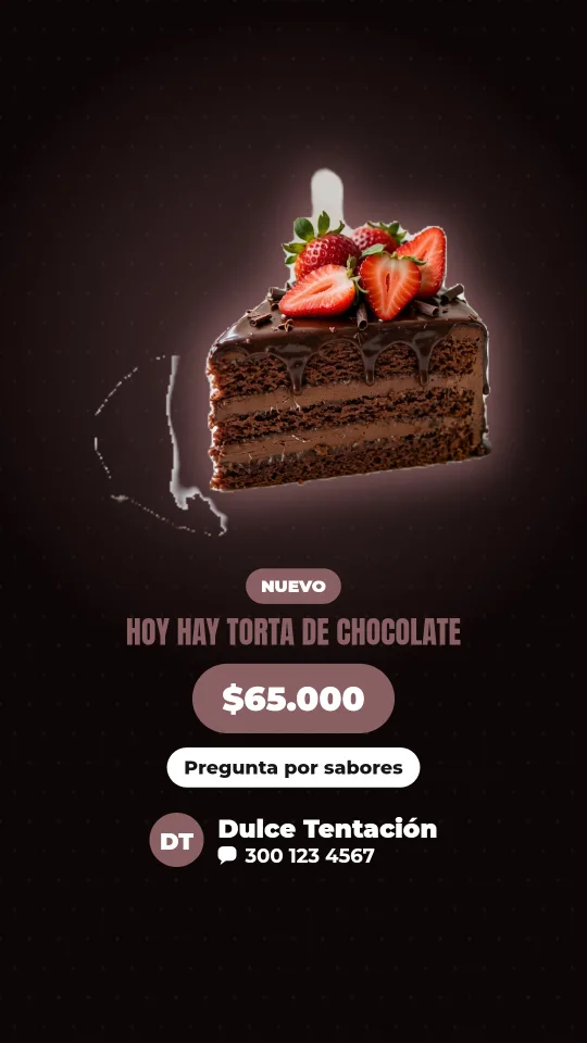 Ejemplo de historia para postres y tortas: Hoy hay torta de chocolate