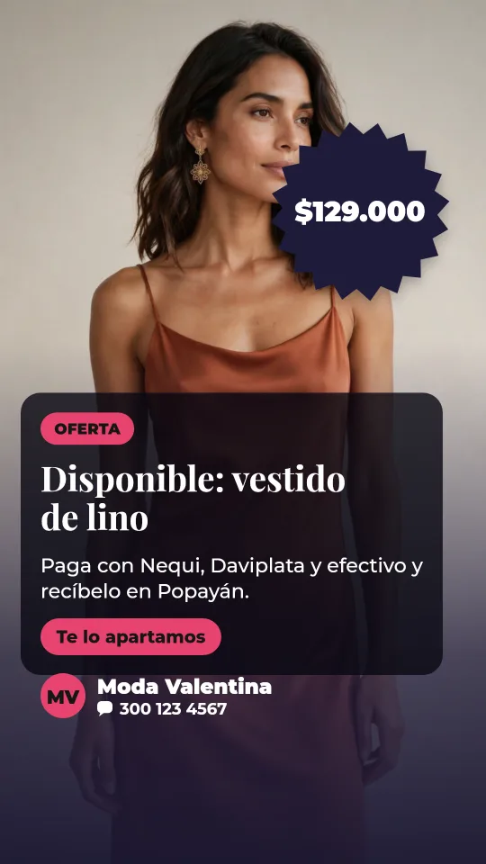 Ejemplo de historia para ropa y moda: Disponible: vestido de lino