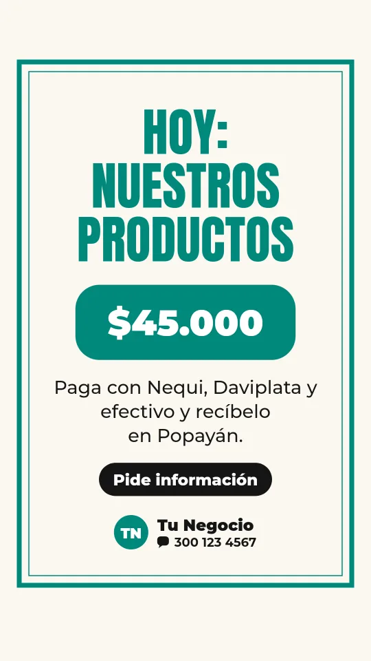 Ejemplo de historia para otro negocio: Hoy: nuestros productos