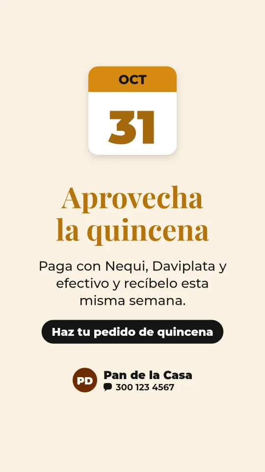 Ejemplo de historia para panadería: Aprovecha la quincena