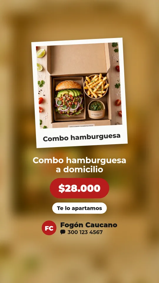 Ejemplo de historia para restaurante: Combo hamburguesa a domicilio
