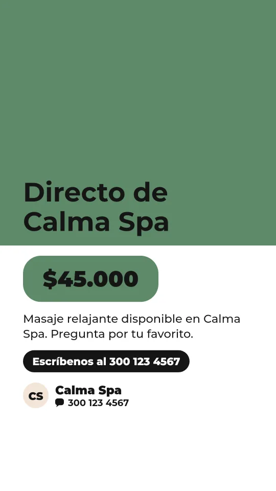 Ejemplo de historia para spa y masajes: Directo de Calma Spa